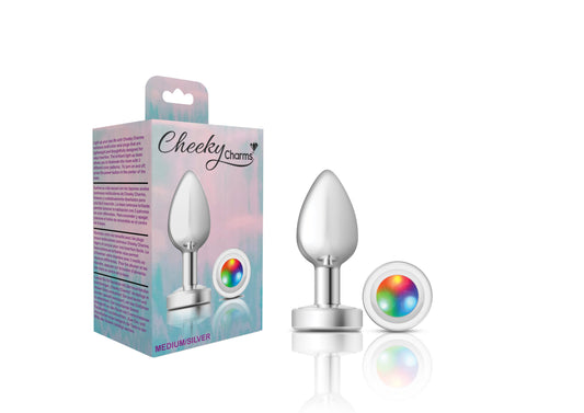 Cheeky Charms-Silver Metal Butt Plug- Light Up-Medium