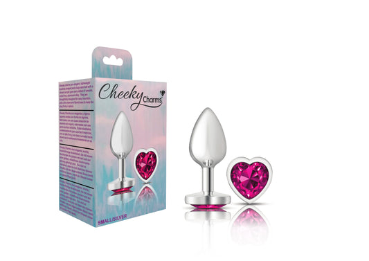 Cheeky Charms-Silver Metal Butt Plug- Heart-Bright Pink-Small